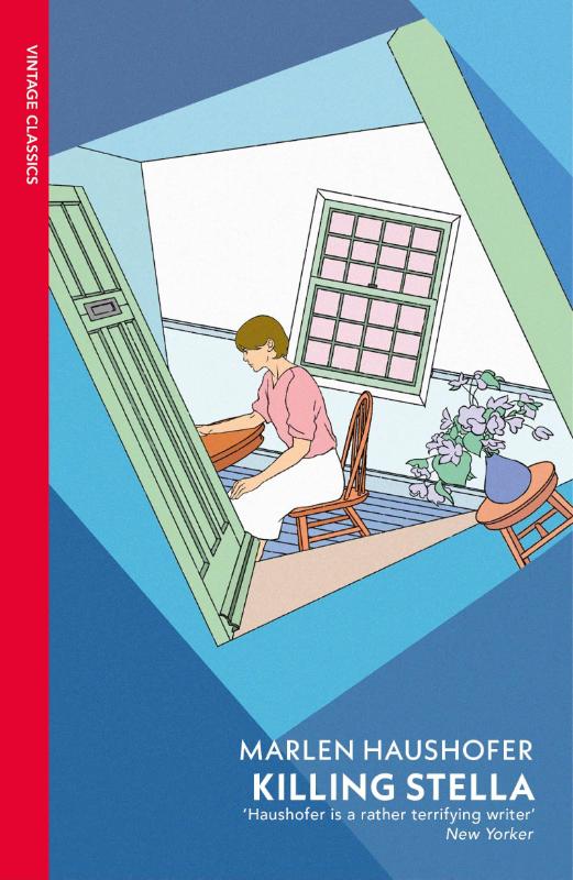 Book cover of 'Killing Stella' by Marlen Haushofer with a red spine and illustration of a woman in a room.